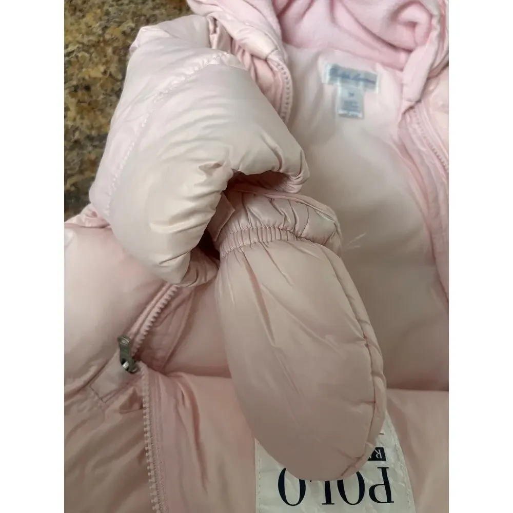 Ralph Lauren Baby Girls Pink Puffer Snowsuit 3M Hooded Footed Bunting